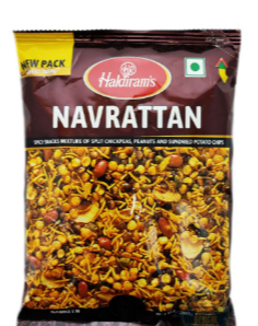 Haldiram's Navrattan Spicy snacks misture of split chickpeas, puy lentils, peanuts, rice flakes and sundried potatoes chips