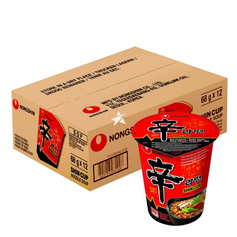 Nongshim Shin cup Noodles pk of 12  box