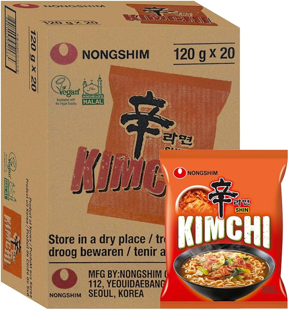 Nong Shim SHIN KIMCHI Ramyun Ramen Noodles 120g (Box of 20 Packets)